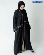 Elegant Black Abaya with Cream Piping for Stylish Women