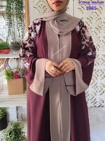 Maroon Front Open Abaya Borka with Beautiful Floral Embroidery - Image 2