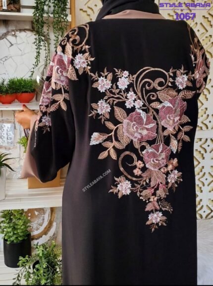 Stylish Black Abaya with Rose Embroidery