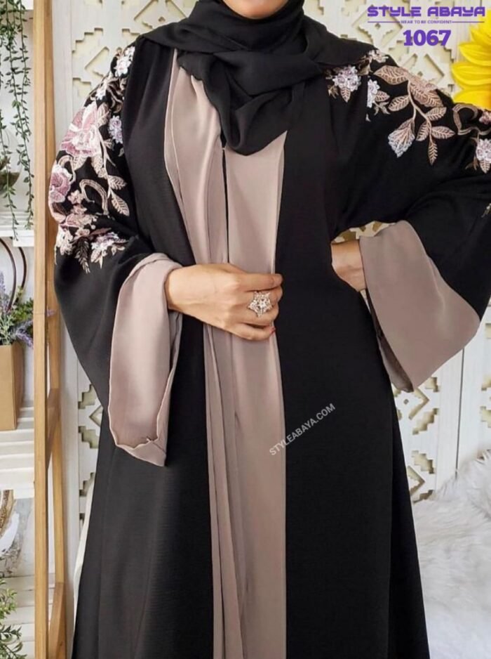 Stylish Black Abaya with Rose Embroidery - Image 3