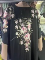 Stylish Black Abaya with Rose Embroidery - Image 4