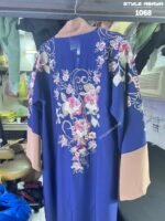 Navy Blue and Beige Abaya Borka with Floral Embroidery - Image 2