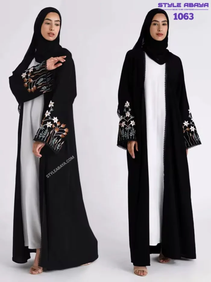 Premium Black Abaya with Beautiful Floral Embroidery - Image 2