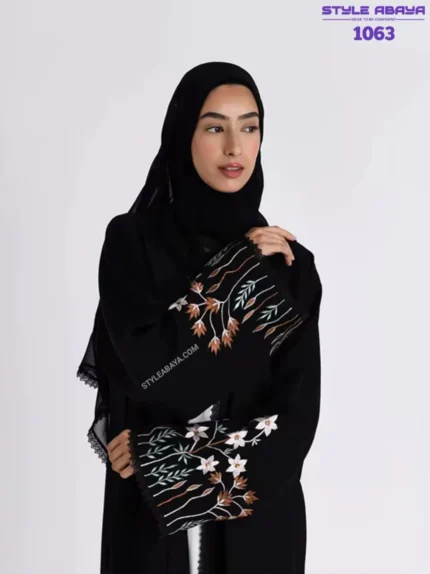 Premium Black Abaya with Beautiful Floral Embroidery