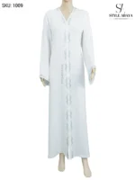 White Simple Abaya with Silver Embroidery and Stone Work - Image 2