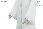 White Simple Abaya with Silver Embroidery and Stone Work - Image 4