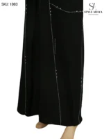 Modern Black Open Abaya with Silver Borders and Stone Work - Image 3