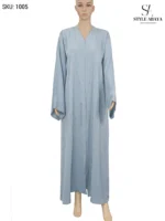 Light Blue Abaya with Silver Embellishments and Stone Work - Image 2