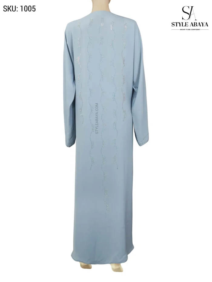 Light Blue Abaya with Silver Embellishments and Stone Work - Image 3