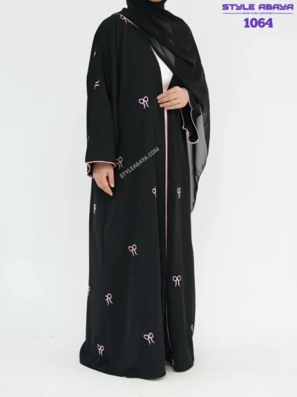 Black Abaya Borka with Pink Embroidery design - 54