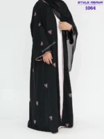 Black Abaya Borka with Pink Embroidery design - Image 2
