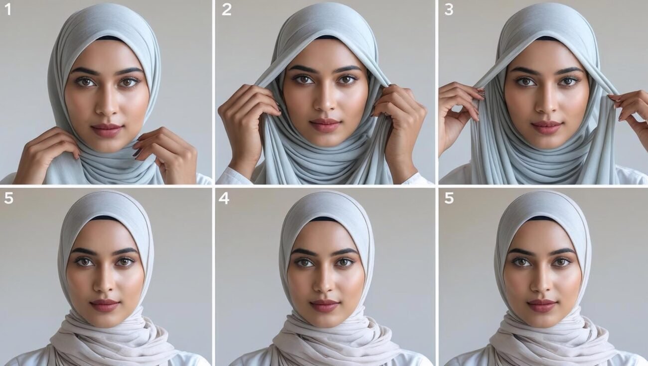 Step-by-step hijab draping tutorial for round face shapes