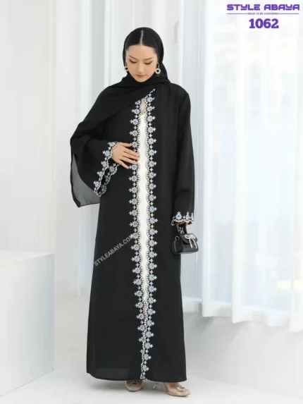 Luxury Black Abaya with Beautiful Floral Embroidery