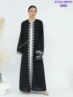 Luxury Black Abaya with Beautiful Floral Embroidery - Image 2