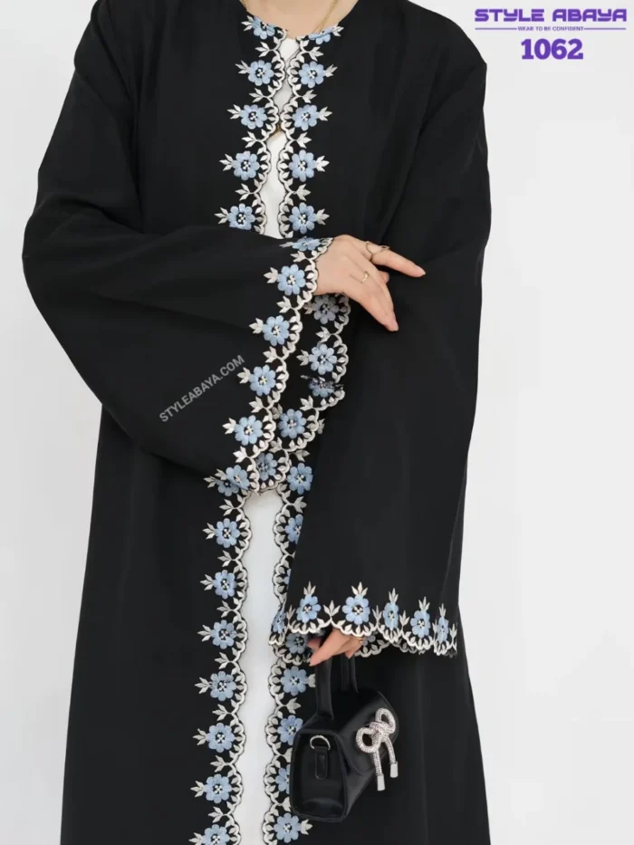 Luxury Black Abaya with Beautiful Floral Embroidery - Image 3